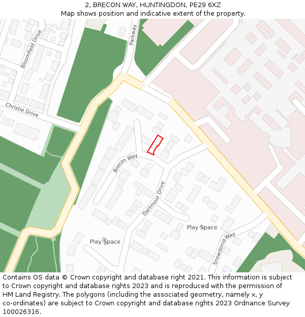 2, BRECON WAY, HUNTINGDON, PE29 6XZ: Location map and indicative extent of plot