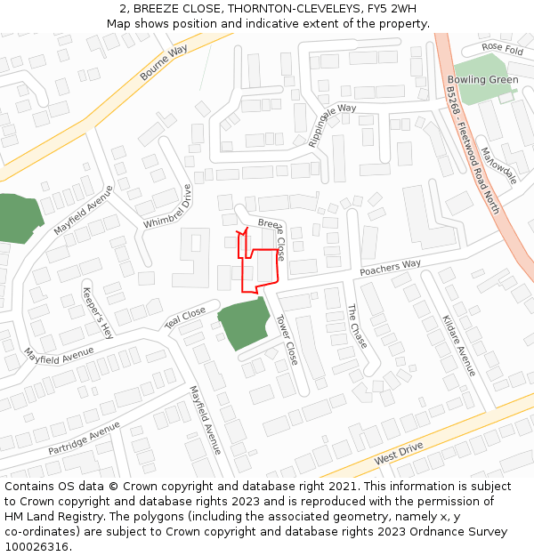 2, BREEZE CLOSE, THORNTON-CLEVELEYS, FY5 2WH: Location map and indicative extent of plot