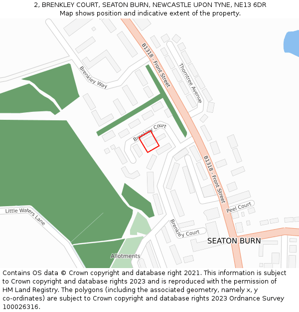 2, BRENKLEY COURT, SEATON BURN, NEWCASTLE UPON TYNE, NE13 6DR: Location map and indicative extent of plot