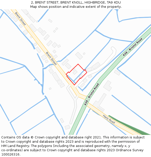 2, BRENT STREET, BRENT KNOLL, HIGHBRIDGE, TA9 4DU: Location map and indicative extent of plot