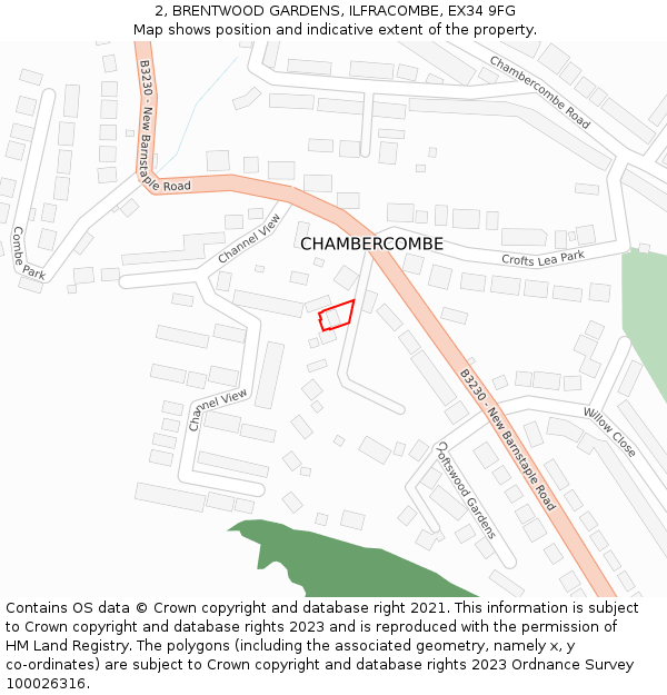 2, BRENTWOOD GARDENS, ILFRACOMBE, EX34 9FG: Location map and indicative extent of plot