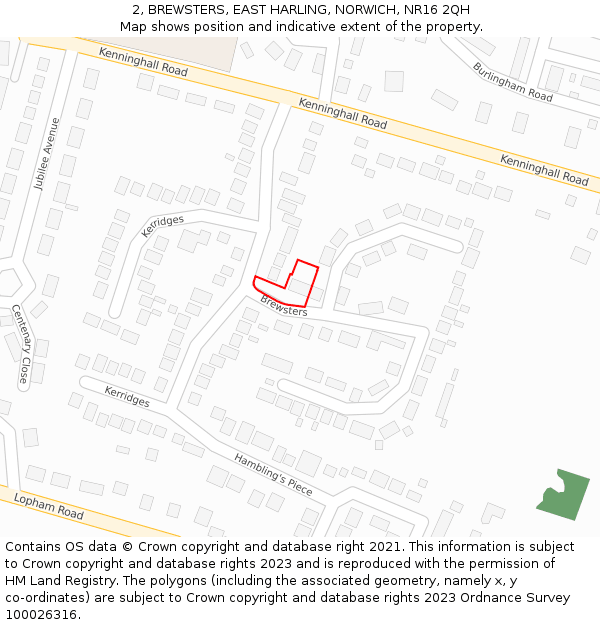 2, BREWSTERS, EAST HARLING, NORWICH, NR16 2QH: Location map and indicative extent of plot