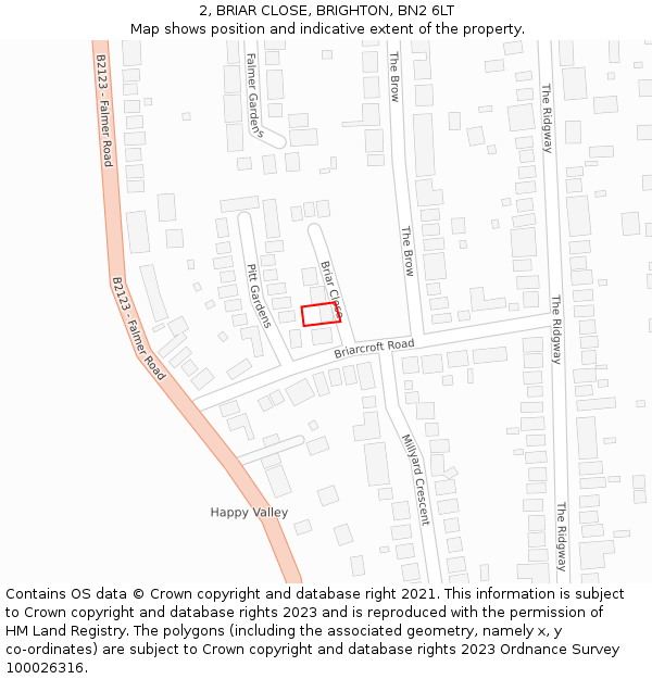 2, BRIAR CLOSE, BRIGHTON, BN2 6LT: Location map and indicative extent of plot