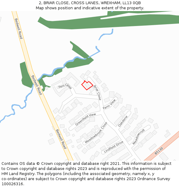 2, BRIAR CLOSE, CROSS LANES, WREXHAM, LL13 0QB: Location map and indicative extent of plot