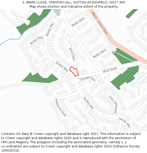 2, BRIAR CLOSE, STANTON HILL, SUTTON-IN-ASHFIELD, NG17 3NF: Location map and indicative extent of plot
