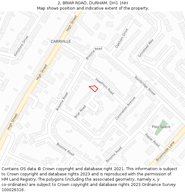 2, BRIAR ROAD, DURHAM, DH1 1NH: Location map and indicative extent of plot