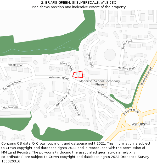 2, BRIARS GREEN, SKELMERSDALE, WN8 6SQ: Location map and indicative extent of plot