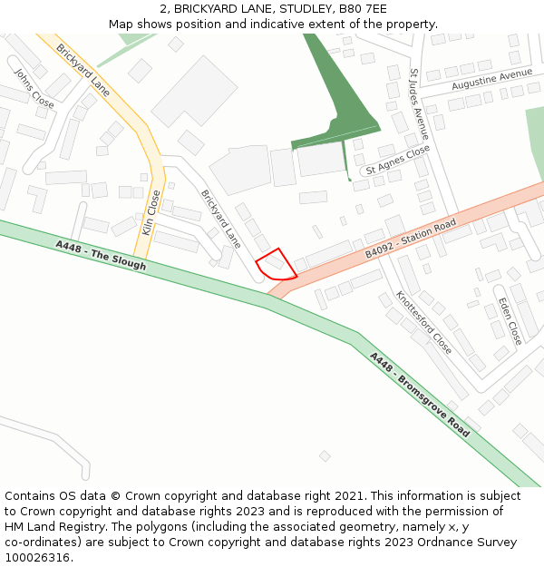 2, BRICKYARD LANE, STUDLEY, B80 7EE: Location map and indicative extent of plot