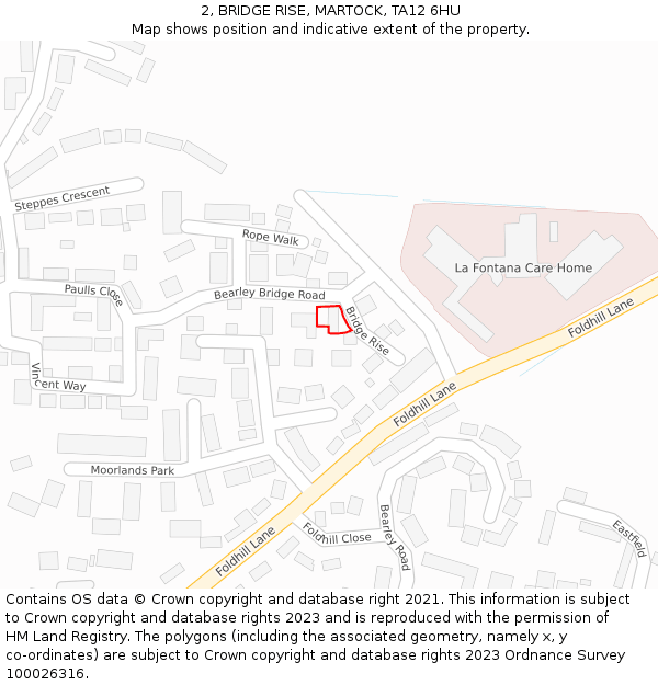 2, BRIDGE RISE, MARTOCK, TA12 6HU: Location map and indicative extent of plot