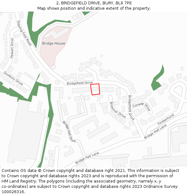 2, BRIDGEFIELD DRIVE, BURY, BL9 7PE: Location map and indicative extent of plot