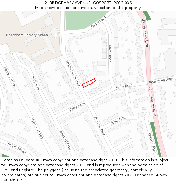 2, BRIDGEMARY AVENUE, GOSPORT, PO13 0XS: Location map and indicative extent of plot