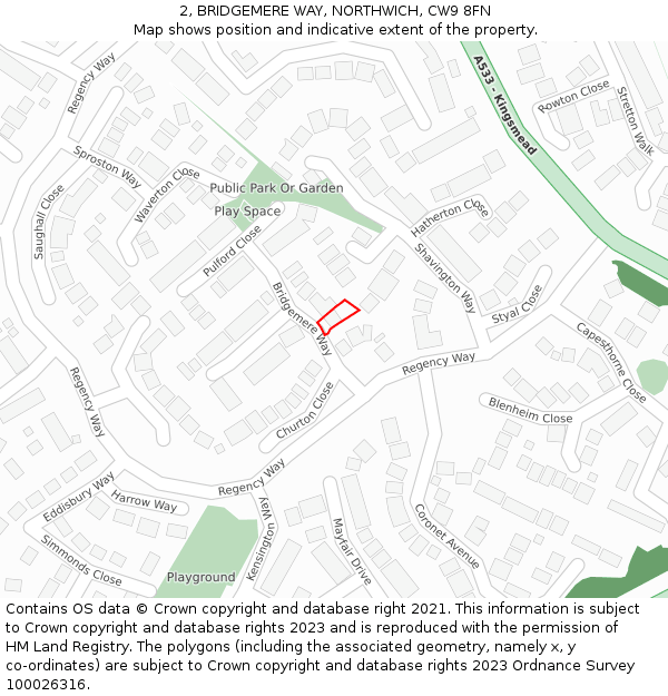 2, BRIDGEMERE WAY, NORTHWICH, CW9 8FN: Location map and indicative extent of plot