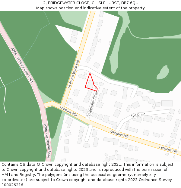 2, BRIDGEWATER CLOSE, CHISLEHURST, BR7 6QU: Location map and indicative extent of plot