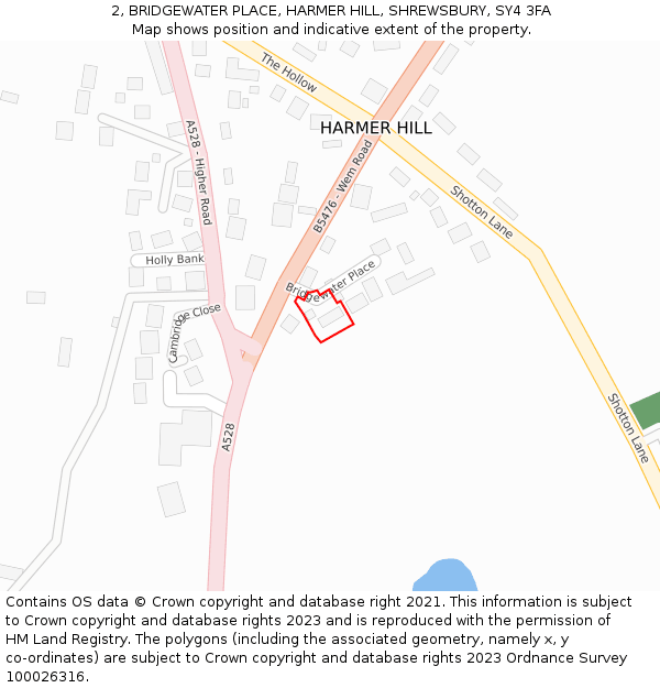 2, BRIDGEWATER PLACE, HARMER HILL, SHREWSBURY, SY4 3FA: Location map and indicative extent of plot