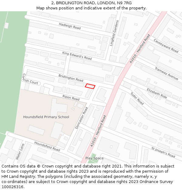 2, BRIDLINGTON ROAD, LONDON, N9 7RG: Location map and indicative extent of plot