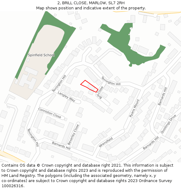 2, BRILL CLOSE, MARLOW, SL7 2RH: Location map and indicative extent of plot