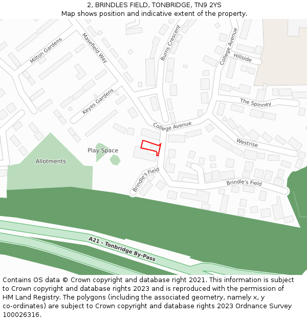 2, BRINDLES FIELD, TONBRIDGE, TN9 2YS: Location map and indicative extent of plot
