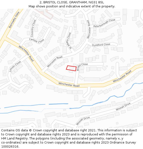 2, BRISTOL CLOSE, GRANTHAM, NG31 8SL: Location map and indicative extent of plot
