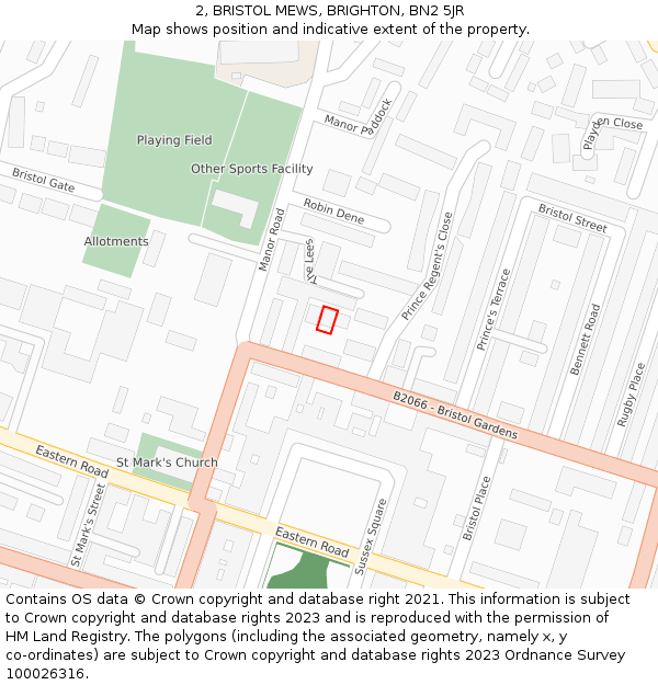 2, BRISTOL MEWS, BRIGHTON, BN2 5JR: Location map and indicative extent of plot
