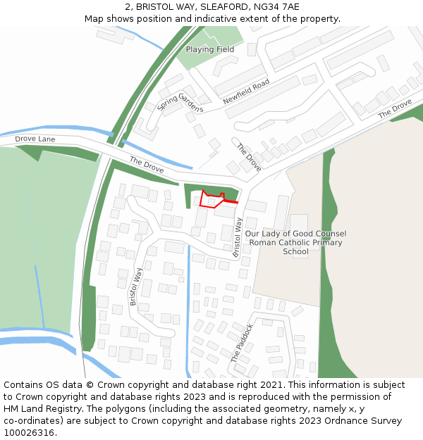 2, BRISTOL WAY, SLEAFORD, NG34 7AE: Location map and indicative extent of plot