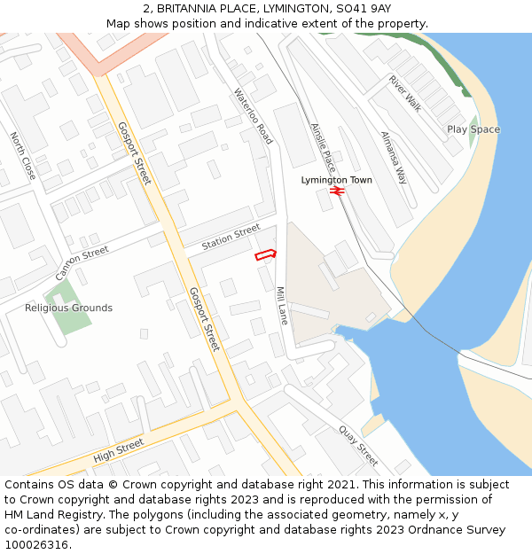 2, BRITANNIA PLACE, LYMINGTON, SO41 9AY: Location map and indicative extent of plot