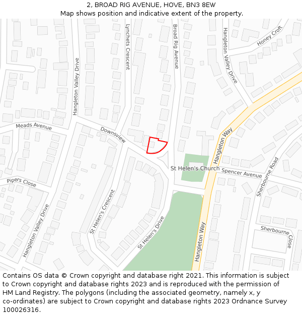 2, BROAD RIG AVENUE, HOVE, BN3 8EW: Location map and indicative extent of plot