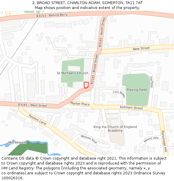 2, BROAD STREET, CHARLTON ADAM, SOMERTON, TA11 7AT: Location map and indicative extent of plot
