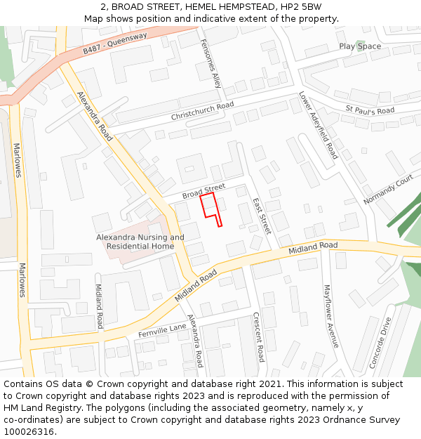 2, BROAD STREET, HEMEL HEMPSTEAD, HP2 5BW: Location map and indicative extent of plot