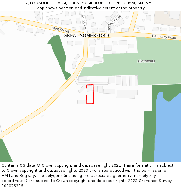 2, BROADFIELD FARM, GREAT SOMERFORD, CHIPPENHAM, SN15 5EL: Location map and indicative extent of plot