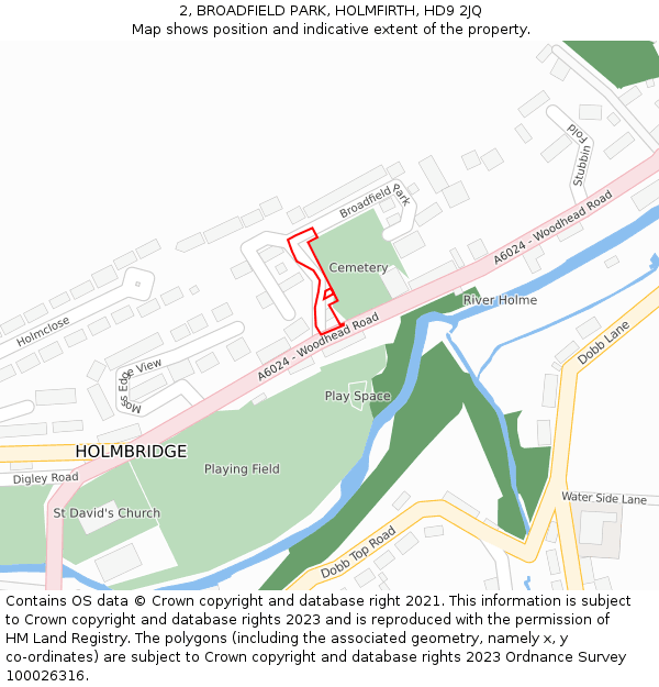 2, BROADFIELD PARK, HOLMFIRTH, HD9 2JQ: Location map and indicative extent of plot