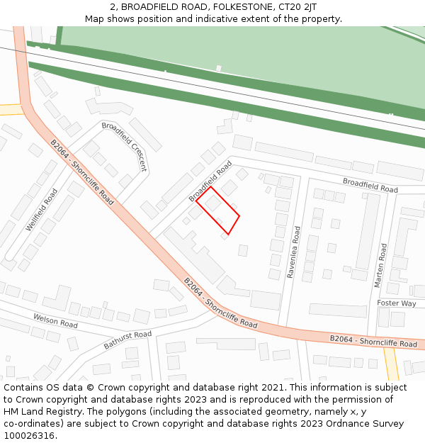 2, BROADFIELD ROAD, FOLKESTONE, CT20 2JT: Location map and indicative extent of plot