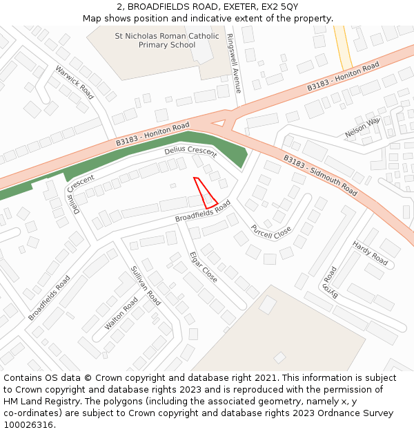 2, BROADFIELDS ROAD, EXETER, EX2 5QY: Location map and indicative extent of plot