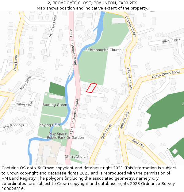 2, BROADGATE CLOSE, BRAUNTON, EX33 2EX: Location map and indicative extent of plot