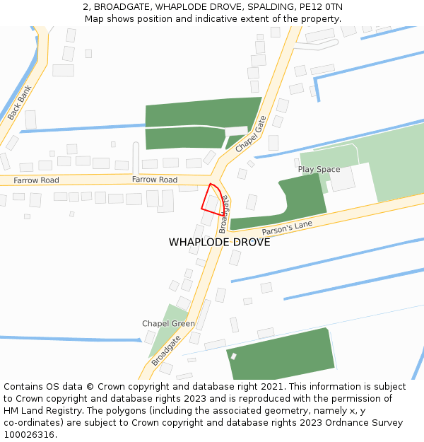 2, BROADGATE, WHAPLODE DROVE, SPALDING, PE12 0TN: Location map and indicative extent of plot