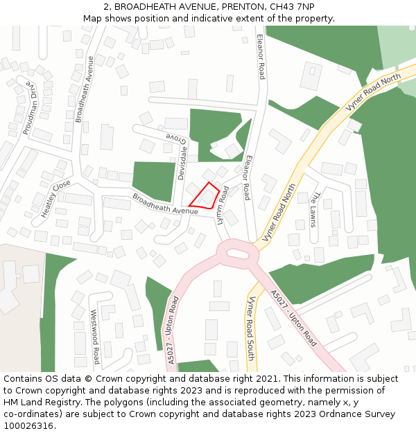 2, BROADHEATH AVENUE, PRENTON, CH43 7NP: Location map and indicative extent of plot