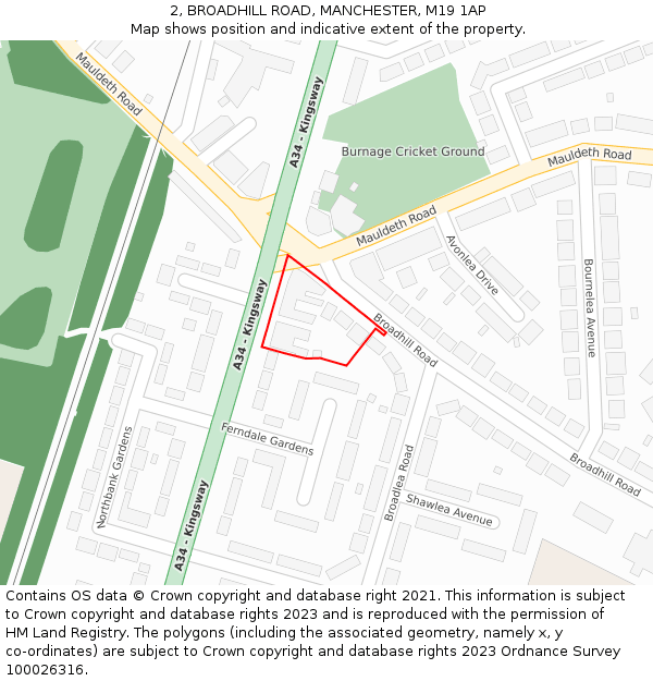 2, BROADHILL ROAD, MANCHESTER, M19 1AP: Location map and indicative extent of plot