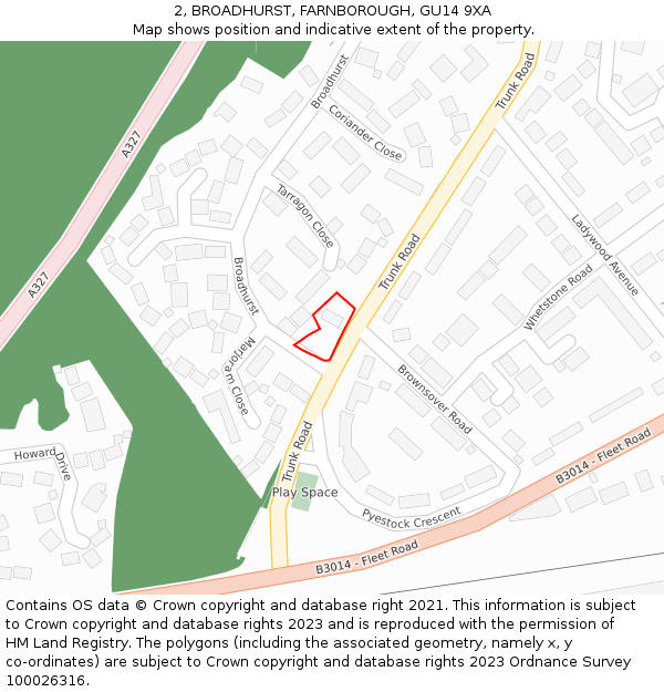 2, BROADHURST, FARNBOROUGH, GU14 9XA: Location map and indicative extent of plot