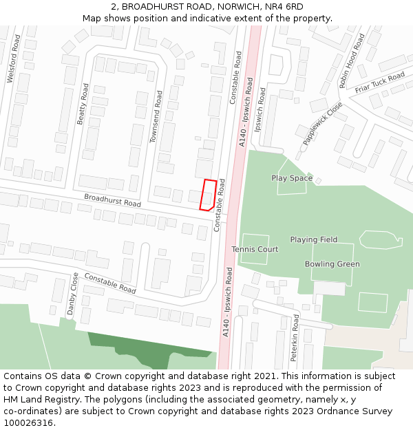 2, BROADHURST ROAD, NORWICH, NR4 6RD: Location map and indicative extent of plot