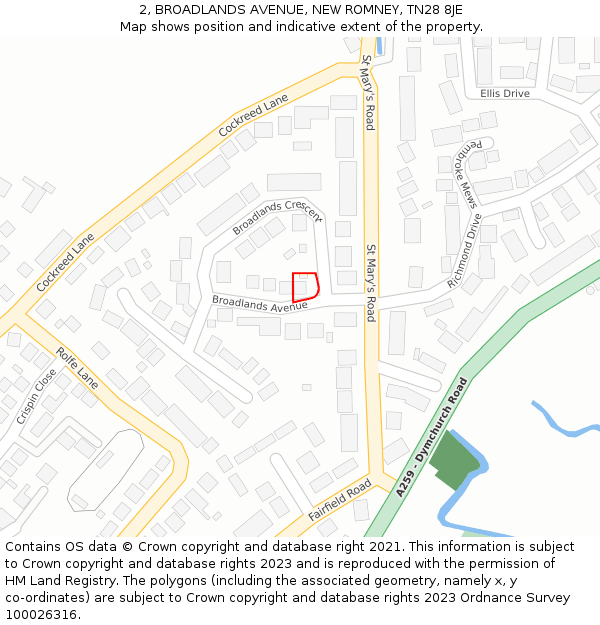 2, BROADLANDS AVENUE, NEW ROMNEY, TN28 8JE: Location map and indicative extent of plot