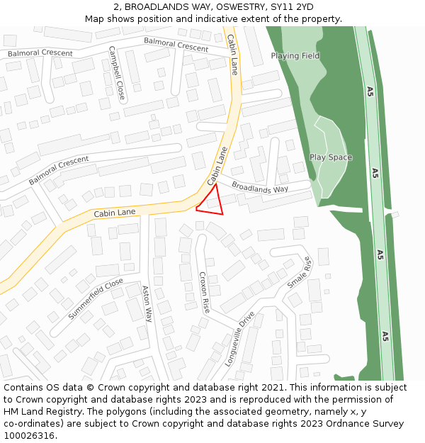 2, BROADLANDS WAY, OSWESTRY, SY11 2YD: Location map and indicative extent of plot