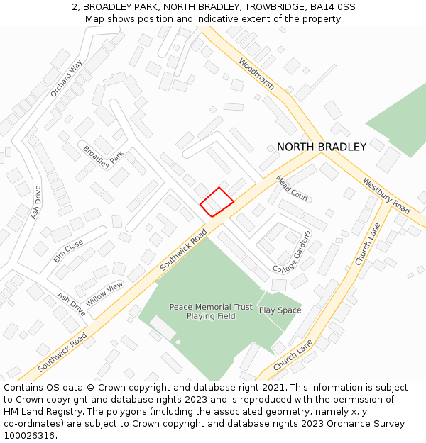 2, BROADLEY PARK, NORTH BRADLEY, TROWBRIDGE, BA14 0SS: Location map and indicative extent of plot