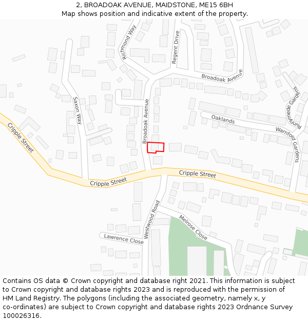 2, BROADOAK AVENUE, MAIDSTONE, ME15 6BH: Location map and indicative extent of plot