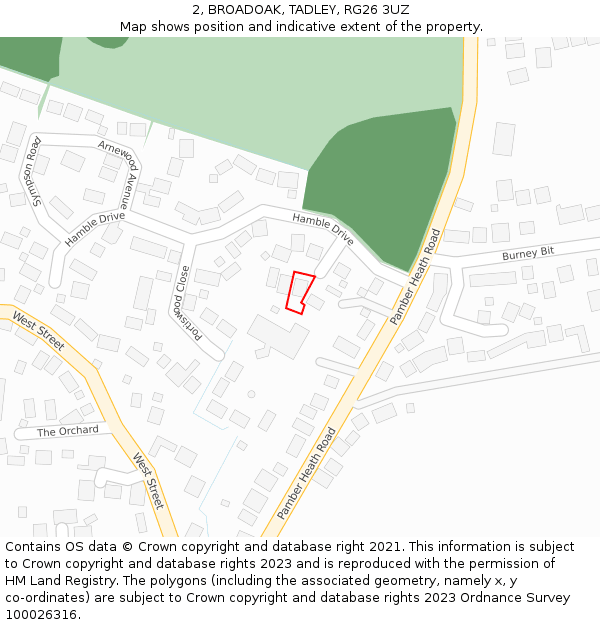 2, BROADOAK, TADLEY, RG26 3UZ: Location map and indicative extent of plot