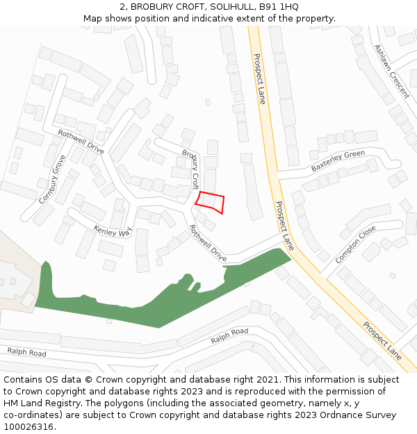 2, BROBURY CROFT, SOLIHULL, B91 1HQ: Location map and indicative extent of plot