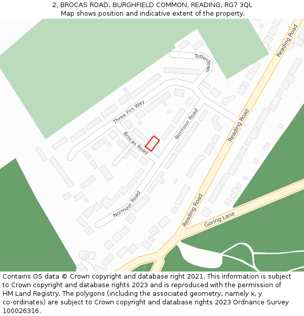 2, BROCAS ROAD, BURGHFIELD COMMON, READING, RG7 3QL: Location map and indicative extent of plot