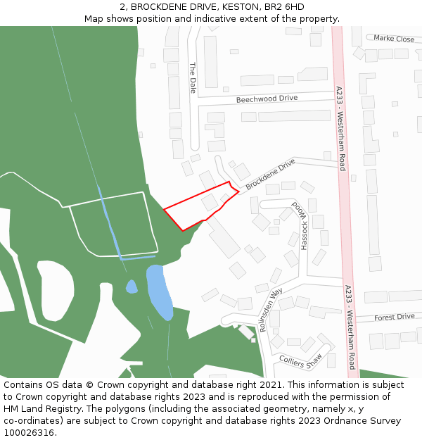 2, BROCKDENE DRIVE, KESTON, BR2 6HD: Location map and indicative extent of plot