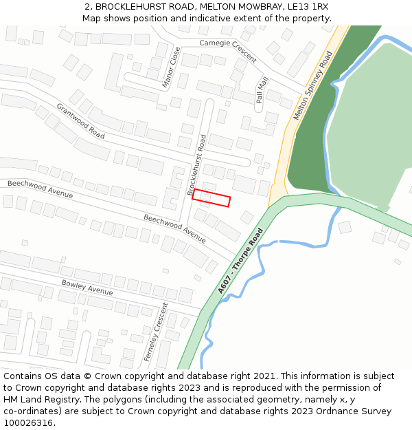 2, BROCKLEHURST ROAD, MELTON MOWBRAY, LE13 1RX: Location map and indicative extent of plot