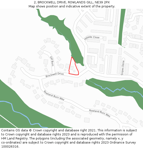 2, BROCKWELL DRIVE, ROWLANDS GILL, NE39 2PX: Location map and indicative extent of plot