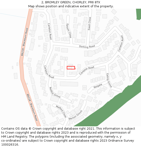 2, BROMLEY GREEN, CHORLEY, PR6 8TX: Location map and indicative extent of plot