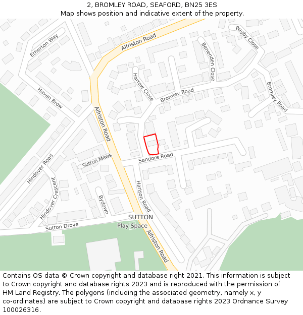 2, BROMLEY ROAD, SEAFORD, BN25 3ES: Location map and indicative extent of plot